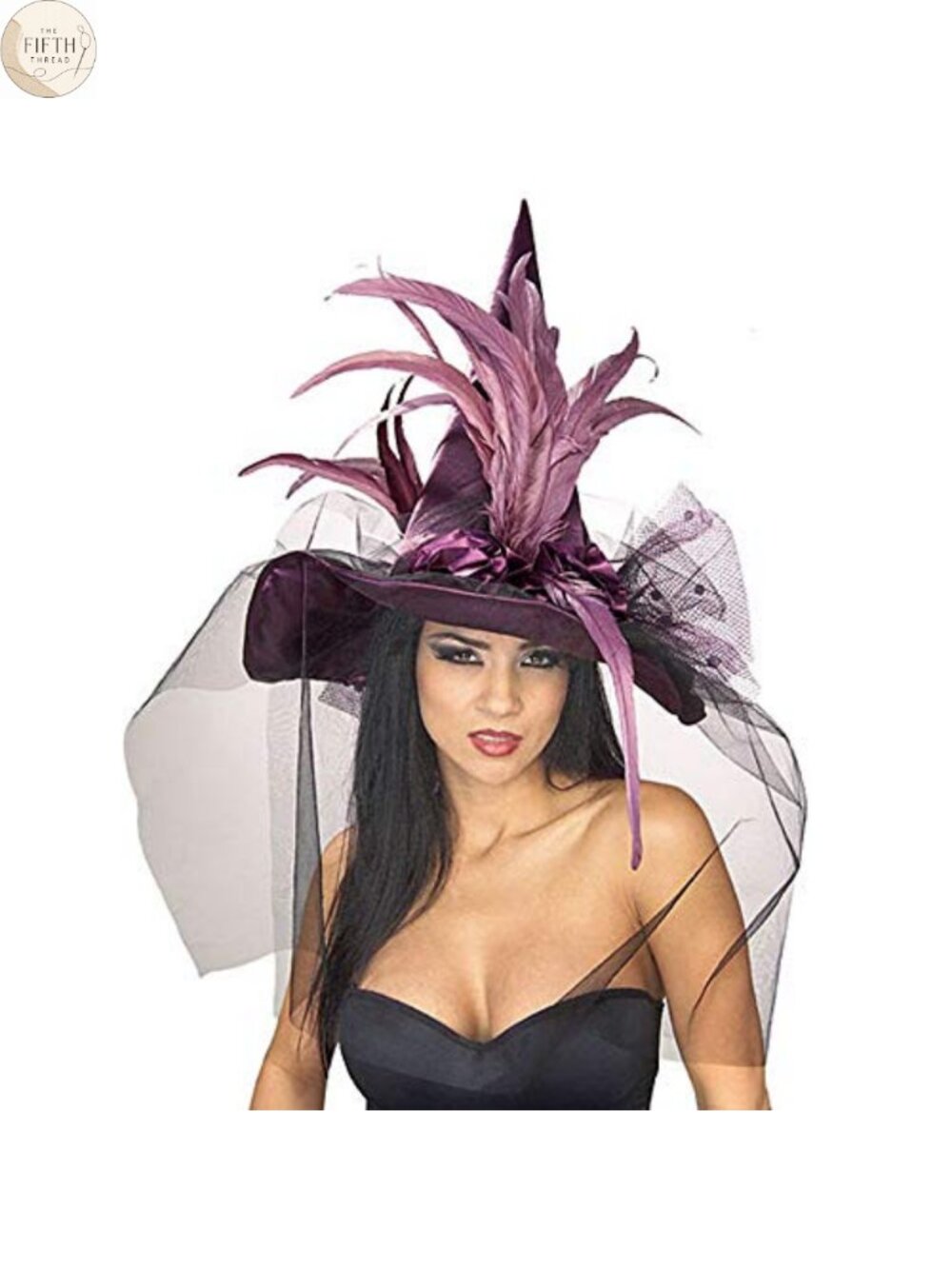 Witch Hat with Feathers and Veil Costume Accessory